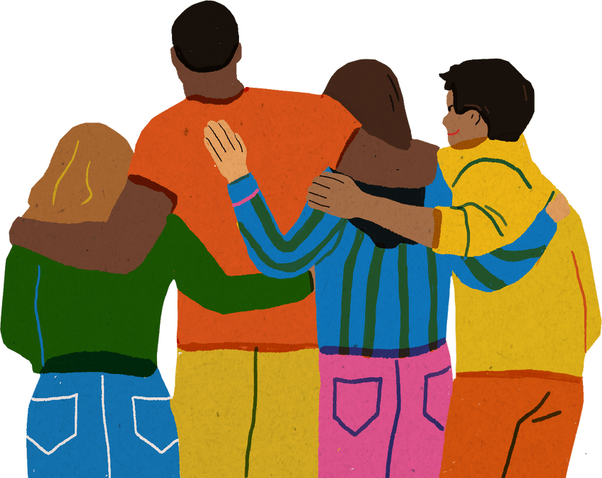 Handdrawn Freeform Vibrant POC Friends Hugging